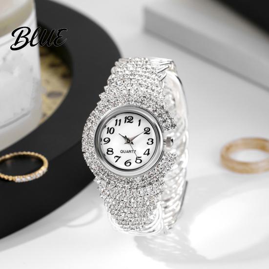Orologio da donna con strass, al quarzo, quadrante rotondo, analogico, in lega