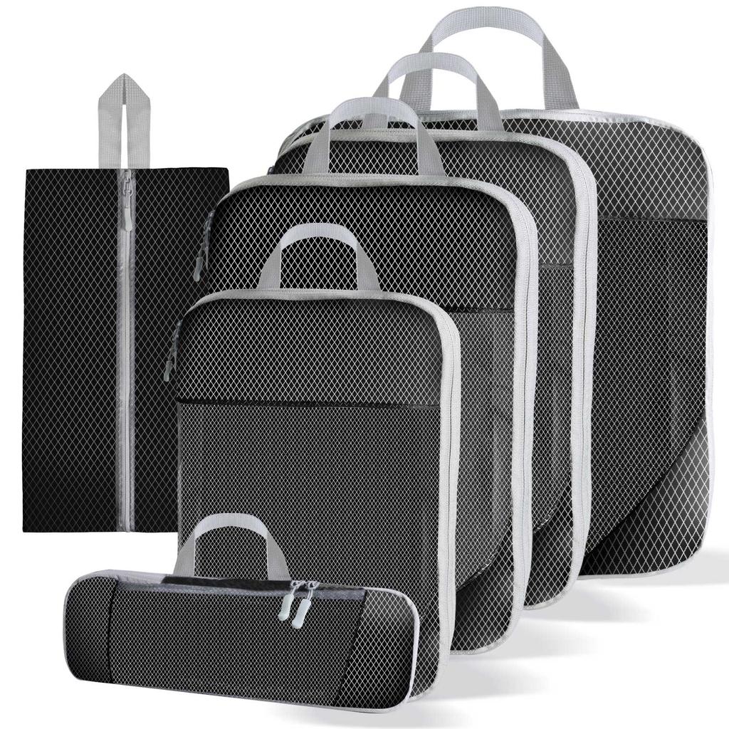 5/8pc Set Compression Packing Cube Extensible Waterproof Organizer Bags for Travel Suitcase Clothing Luggage Sorting W/ Shoe Bag