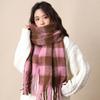 Plaid Large Scarf Women's Winter Warm Windproof Thickened Mohair Fringed Velvet Scarf Versatile Shawl Men