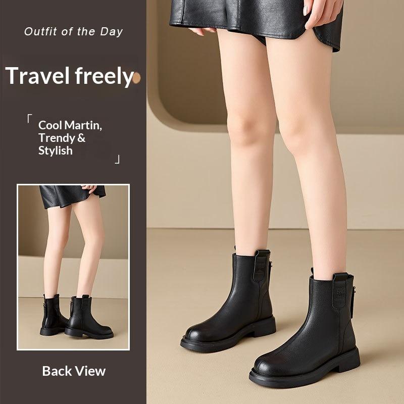 Real Leather Martin Boots, Women's British Retro Chelsea Boots, Fashionable and Versatile Short Boots, High Rise Knight Boots Inside
