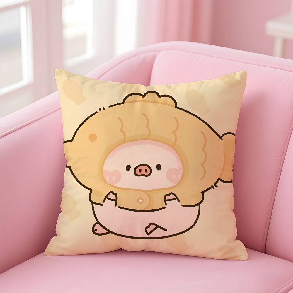 

Cute Anime Pink Pig Kwaii Cartoon Pillow Case Pattern Printed Pillowcase For Living Room Sofa Cushion Cover & Bedroom Decor 12x12Inch