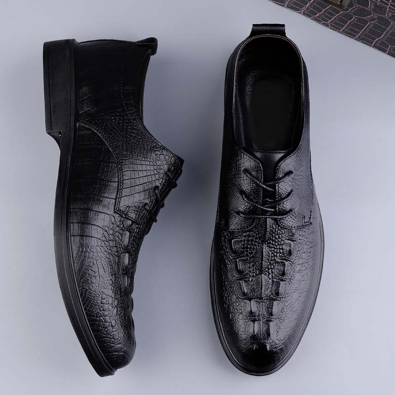 Fashion Genuine Leather Men's Oxfords Shoes Crocodile Pattern Men Casual Shoes Business Shoes for Men All-match Men Wedding Dress Shoes