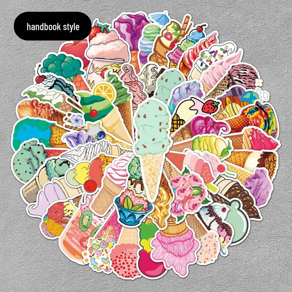50pcs Cute Food Cartoon Ice Cream Stickers for Journals, Computers, Suitcases - Waterproof Decoration for Kids