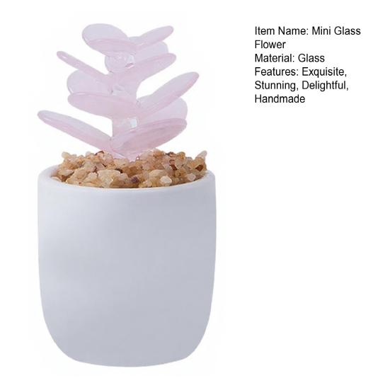 Mini Glass Flower Figurine Hand Blown Faux Crystal Hyacinth Cactus Collectible Ornament for Home Office Tabletop Garden Car Interior Decor