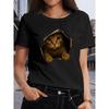 Women Cute Cat Peek-A-Boo Graphic T-Shirt Round Neck Short Sleeve All-Season Casual Machine-Washable Playful Top
