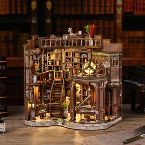 CRESYMME Miniature House Dollhouse Book Nook Kit, Wooden DIY 3D Hobby Handmade (Classical Library)