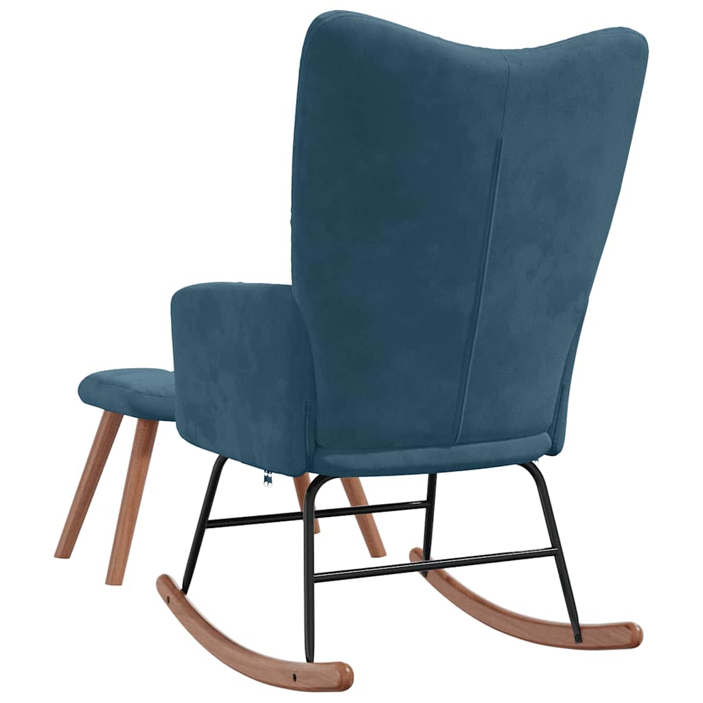 Vidaxl Rocking Armchair with Footrest, Blue, Upholstered In Velvet