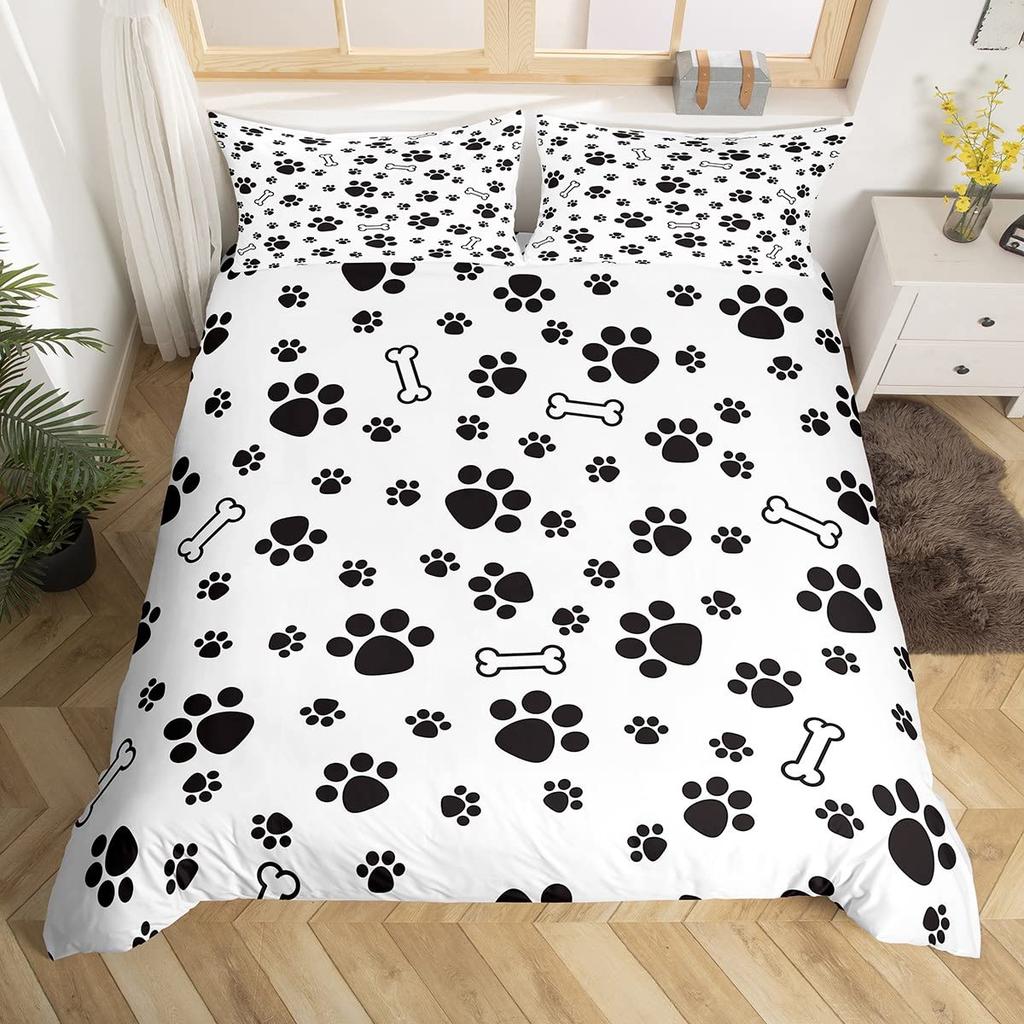 Comforter Dog Paw Print Bedding Set Twin Size For Kids Boys Bedroompuppy Bone Bed Black White Comforter