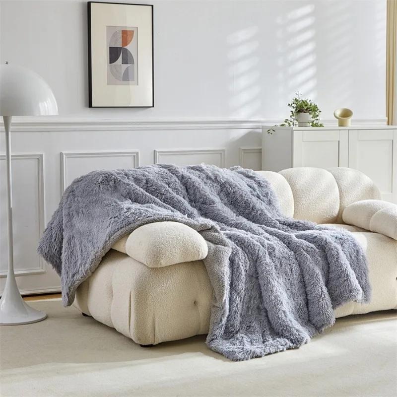 

Двойной Минковый Флис Бараний Флис Хлопковое Одеяло Коралловый Флис Мороженое Длинношерстное Одеяло Однотонное Простое Пледовое Одеяло для Дивана 100x150cm светло-серый