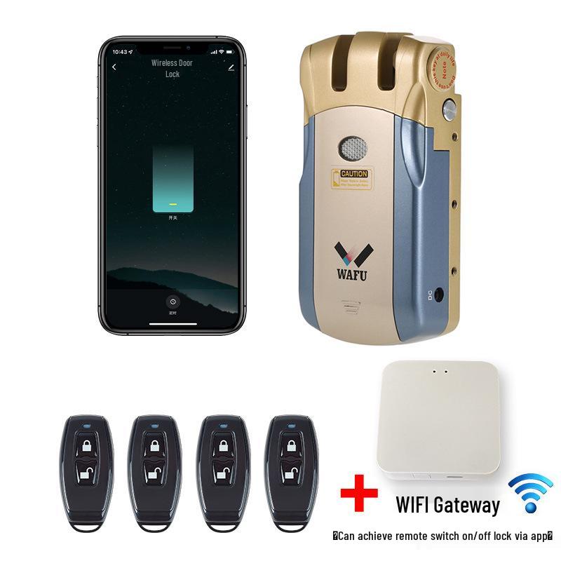 Wireless Remote-Control Smart Lock with Invisible Design and Electric Bull Head Lock for No-Drill Installation