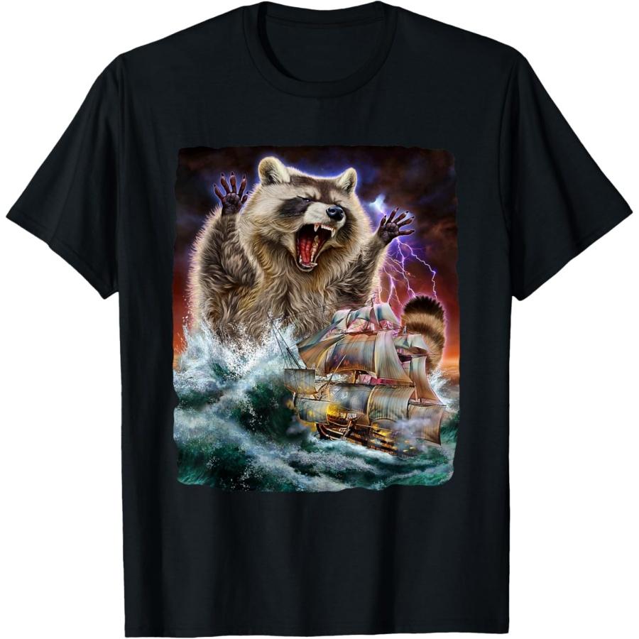 Monster Raccoon as Kraken Attack a War Ship at High Seas T-Shirt S