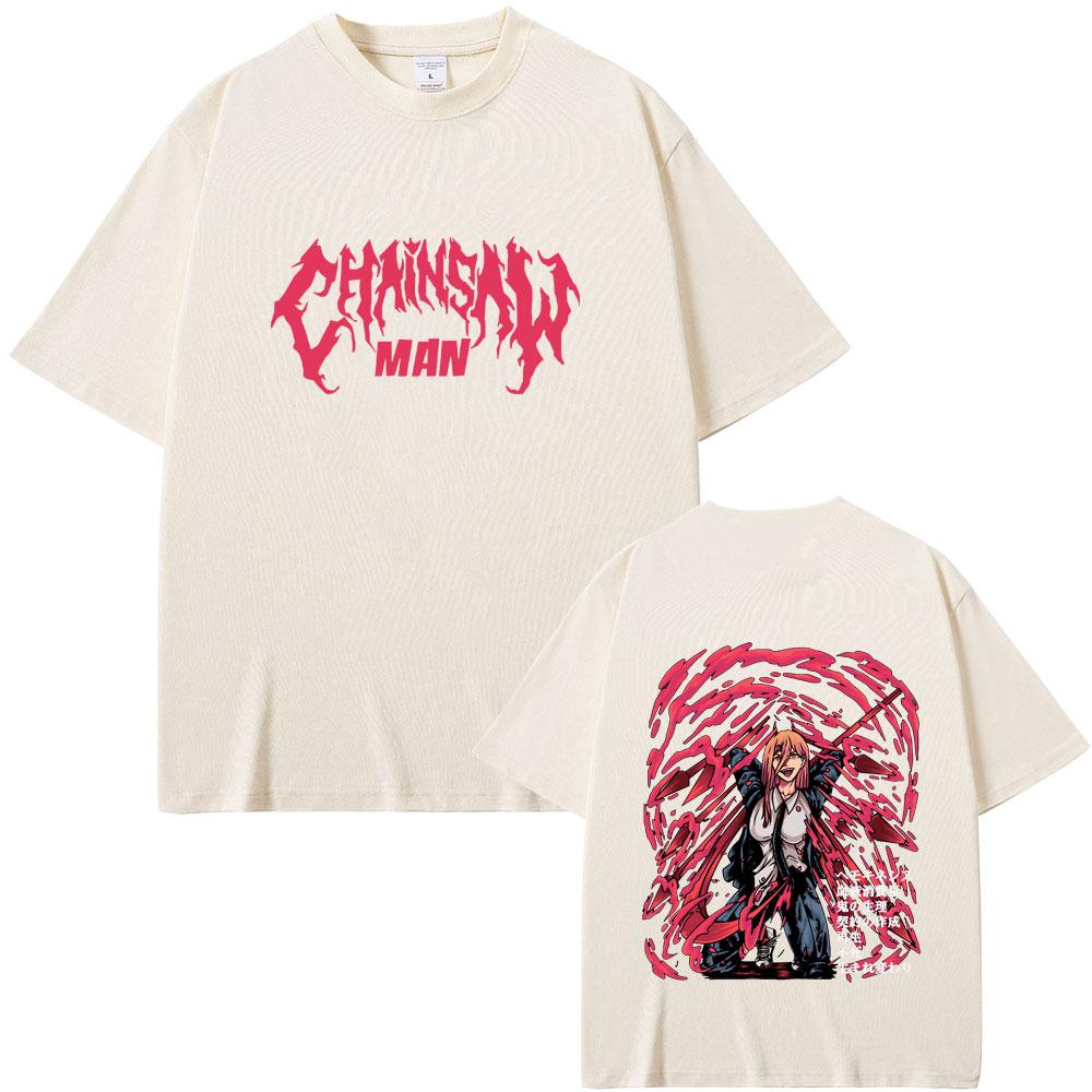 Anime Chainsaw Man Power Double Sided Printed T-shirt Summer Men's Women's Fashion Casual Oversized Streetwear Manga Lovers Gift