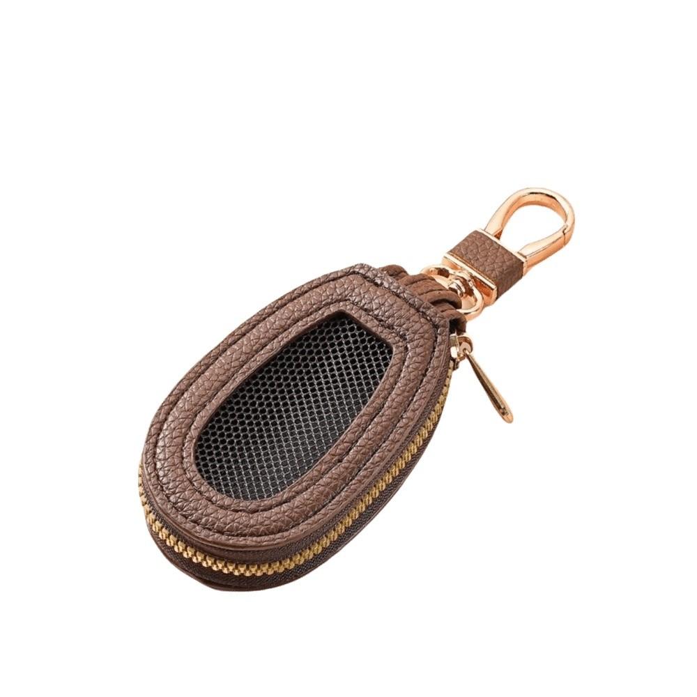 

Transparent Mesh Car Key Bag Zipper Closure Mini Storage Bag Portable Leather Key Case Unisex кофейный