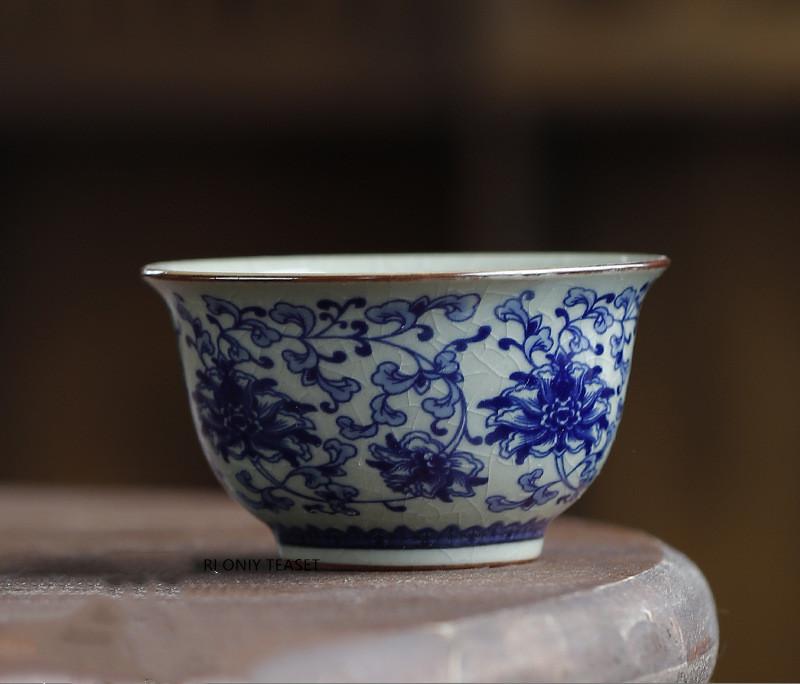 1 Pc Chinese Blue and White Porcelain Tea Cup Vintage Handmade Teacup Ceramic Tea Bowl TeawarePersonal Meditation Cup 90ml