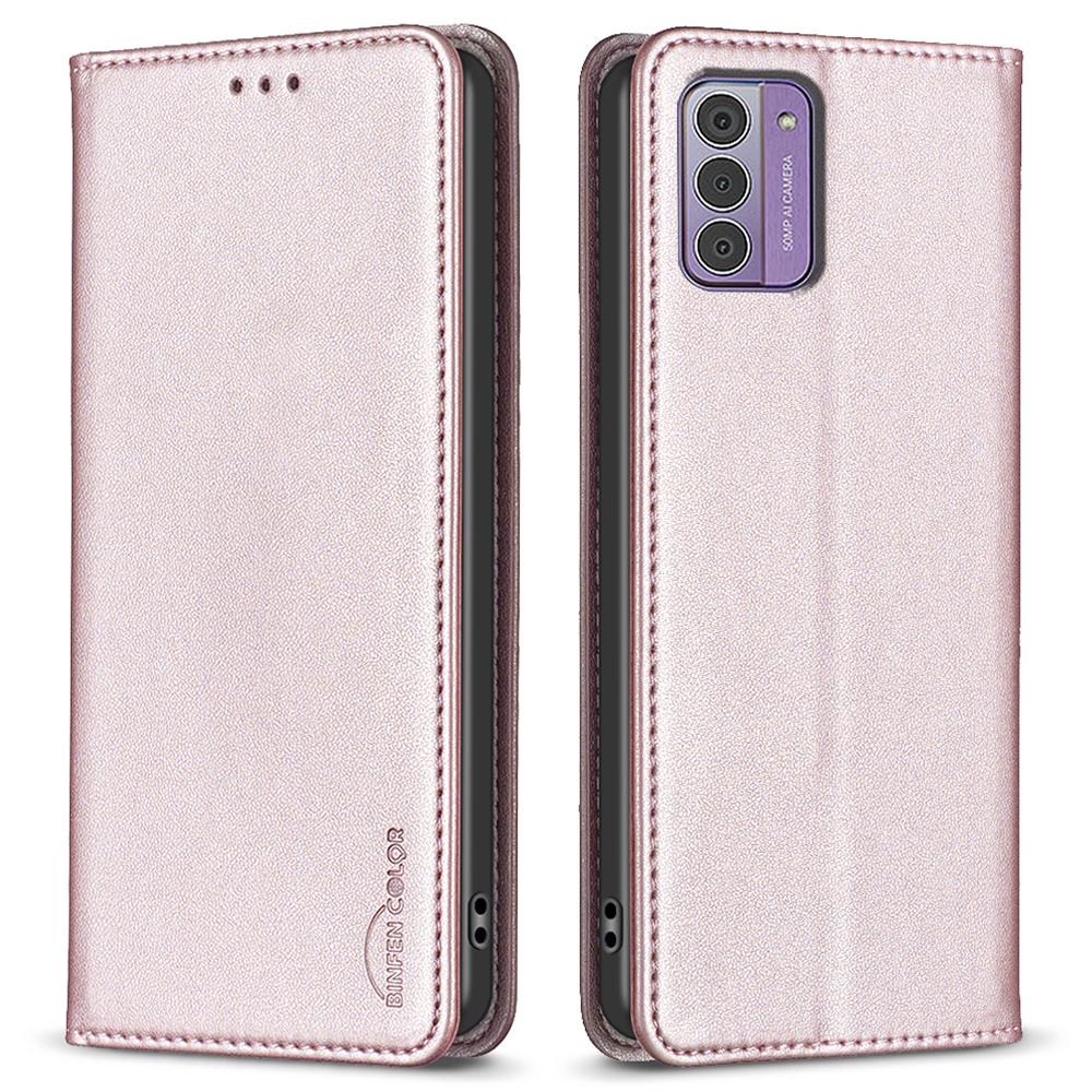 

BINFEN COLOR BF18 For Nokia G42/G310 Magnetic Auto-absorbed Leather Stand Cover Card Holder Phone Case Rose Gold