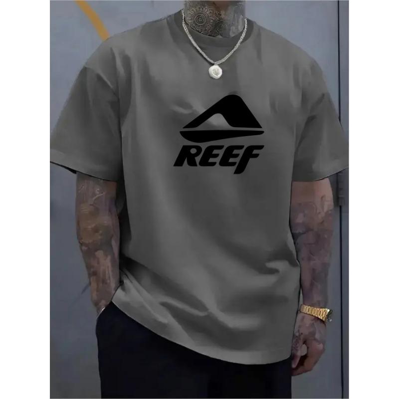 100 Cotton Men's Loose T-shirt Breathable Fashion Letter Pattern Printed Short Sleeve Round Neck Top