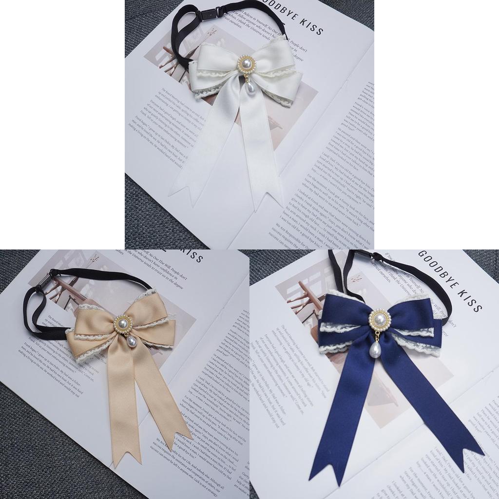 Girl Lace Pearl Bow Tie With Adjustable Back For Elegant Winter Fashion