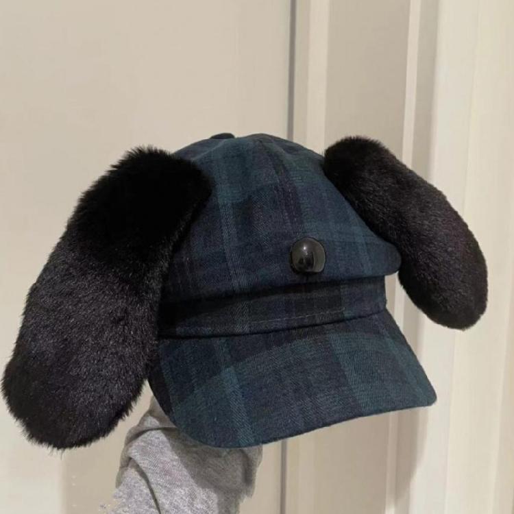 Beret with Puppy Ear Painter Hat Cabbie Hat Grandpa Hat for Autumn Winter