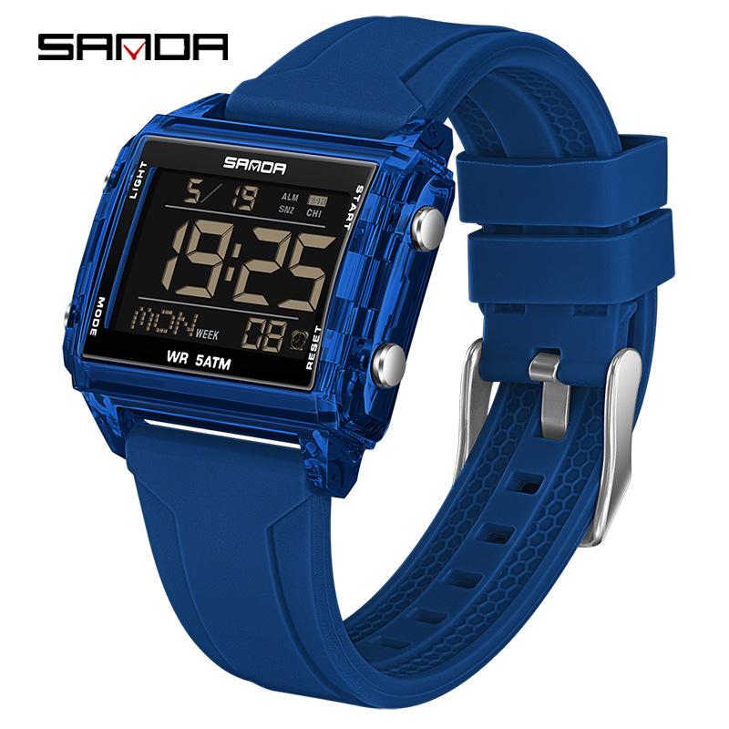 SANDA Men's Luminous Waterproof Sports Watch - Square Design with Multifunctional Countdown Timer