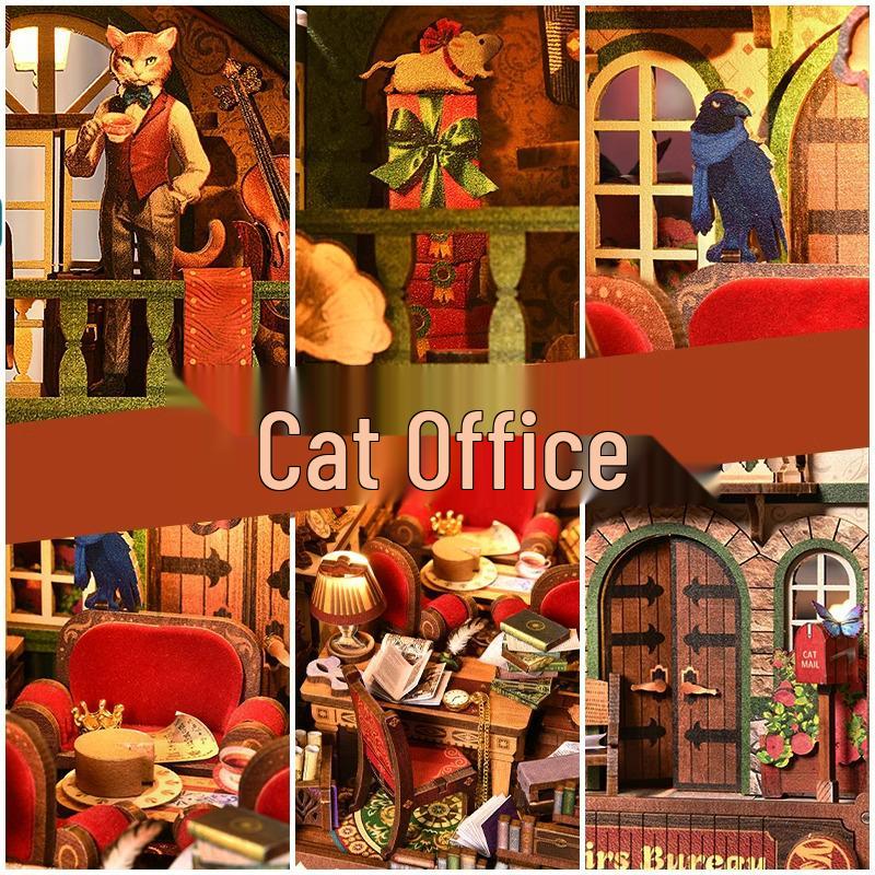 Cat's Gratitude 3D DIY Bookend House Model Toy