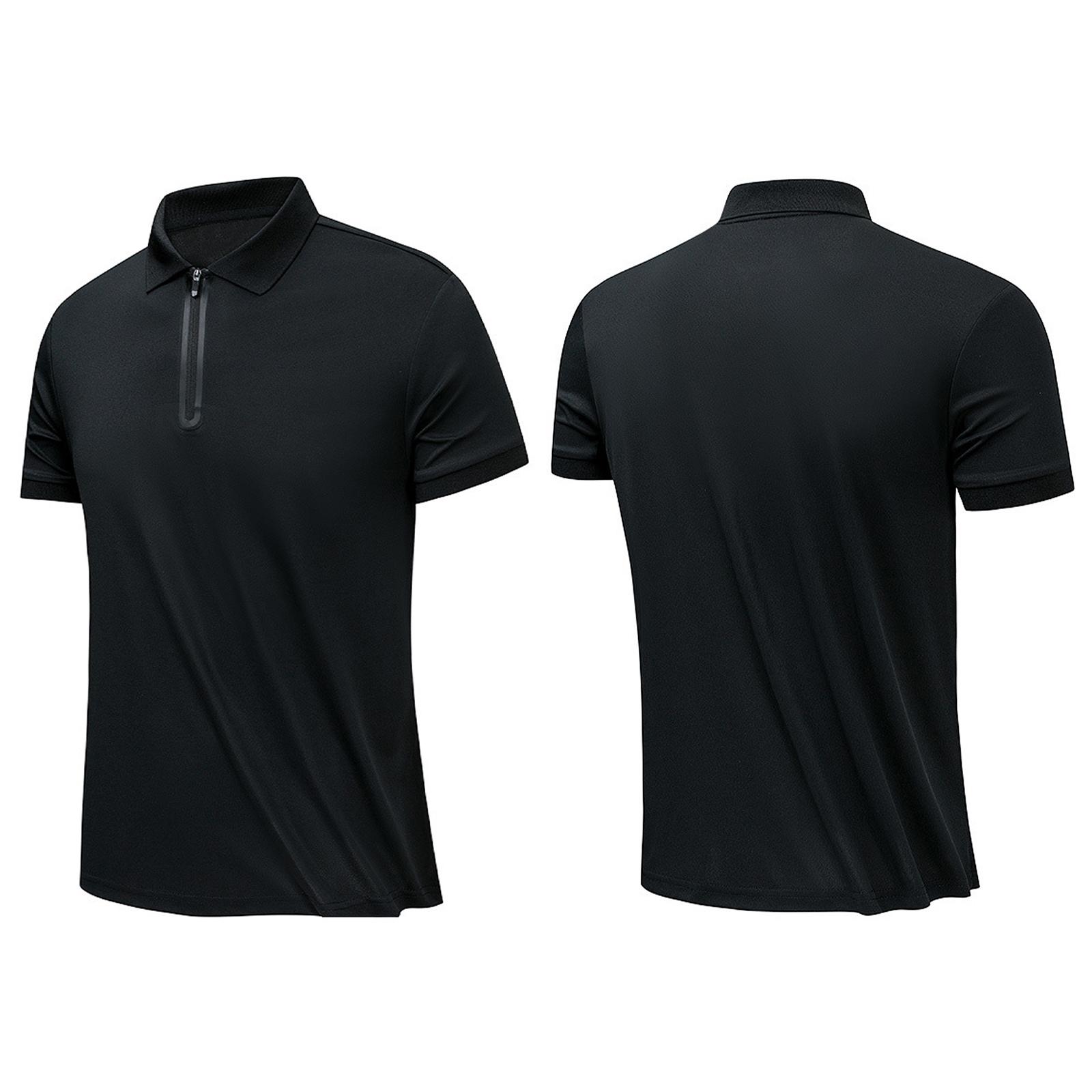 

M-5XL Мужская влагоотводящая рубашка для гольфа - Футболка с коротким рукавом, отложным воротником и застежкой-молнией для тенниса, активного отдыха и повседневной носки 5XL чёрный
