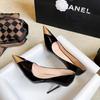 Large size 2025 black patent leather sexy spring new pointed women's metal head high heels temperament stiletto shoes