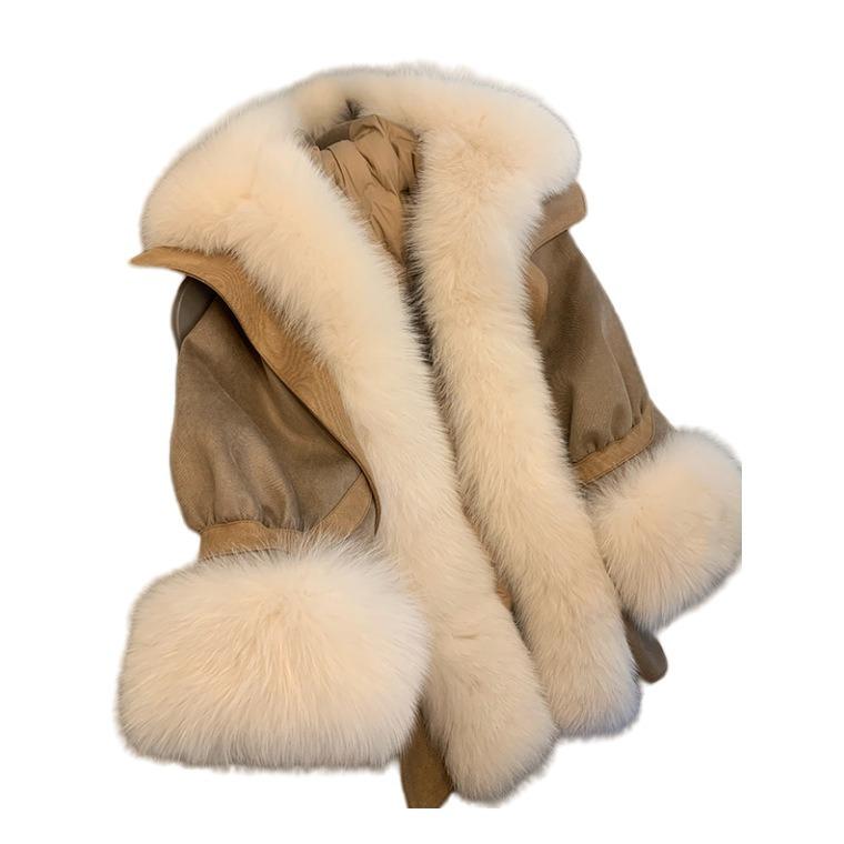 Winter new removable imitation fox hair big fur collar fur coat women's pie overcome thickened warm medium and long