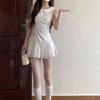 Spring and summer sweet wind white polka dot doll collar dress women's summer new sleeveless design women's A-word short skirt