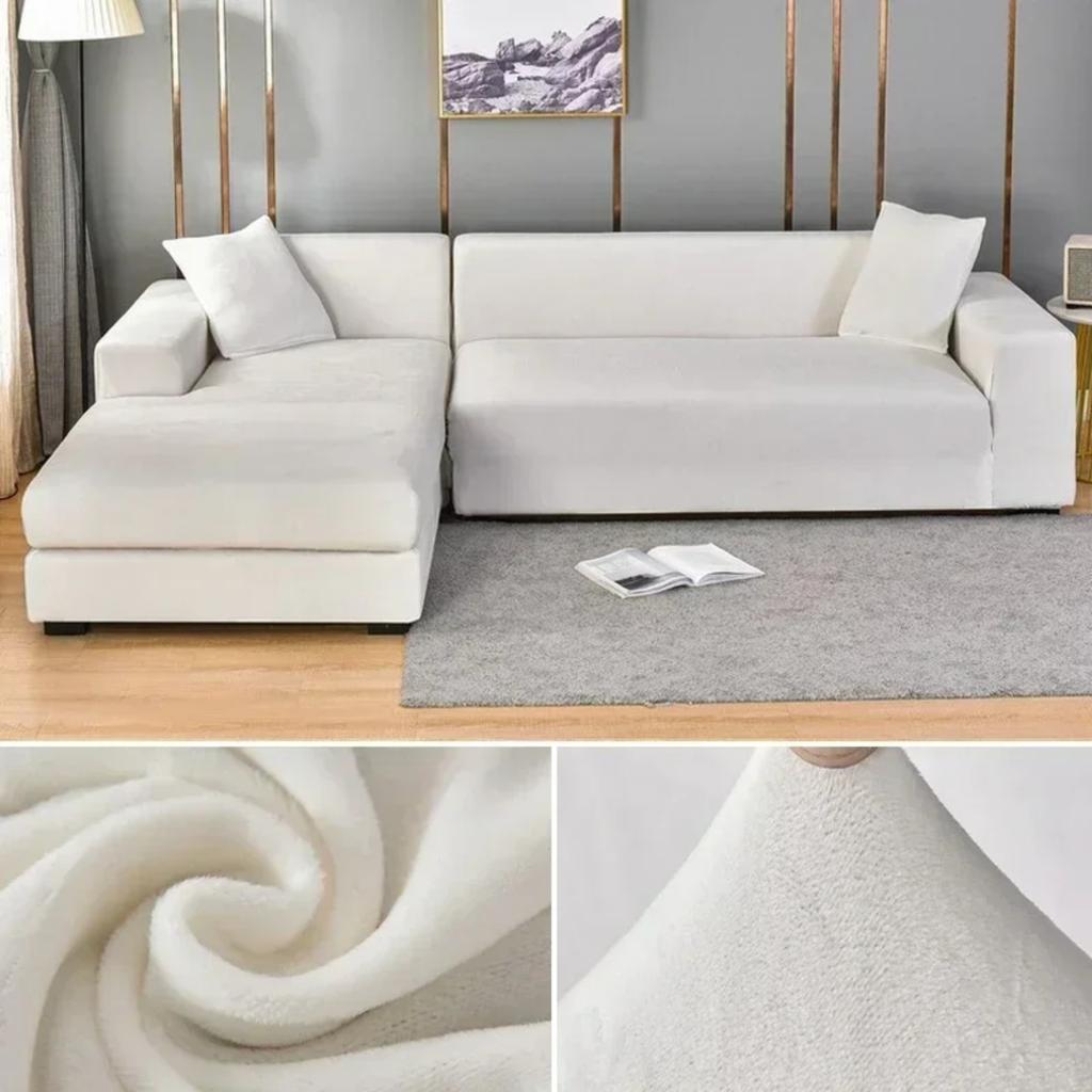 Solid Color Velvet Sofa Cover Elastic Thick L Shaped Corner Sofa Cover For Living Room Stretch Cover For 1/2/3/4 Seat Sofa Couch Armchair