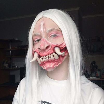 Japanese Hannya Mask Half-face Horror Latex Headgear Halloween Costume Props