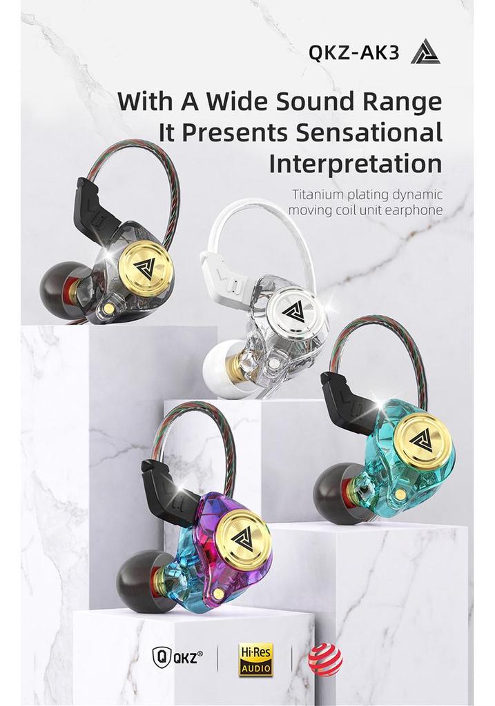 QKZ AK3 Wired In-Ear Earphones - Heavy Bass, In-line Control, Dynamic Driver, Mobile Compatible Earbuds