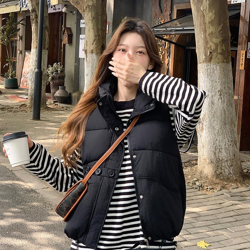 Autumn and winter new large size vest sleeveless women's versatile outer wear solid color literary and casual lapel down cotton vest