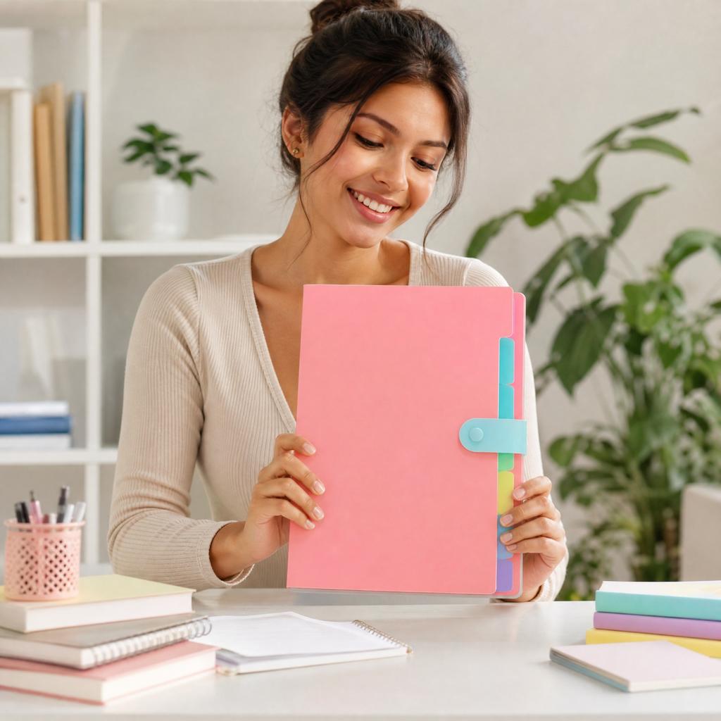 5-Pocket Expandable Accordion File Folder with Labels - Cute Document for Home School Work