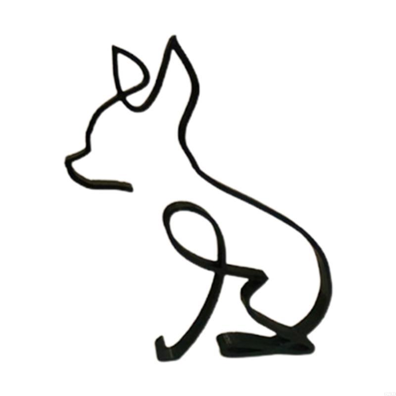 62KD Wrought Iron Dog Sculpture Minimalist Art Desktop Ornament Metal Animals Statue