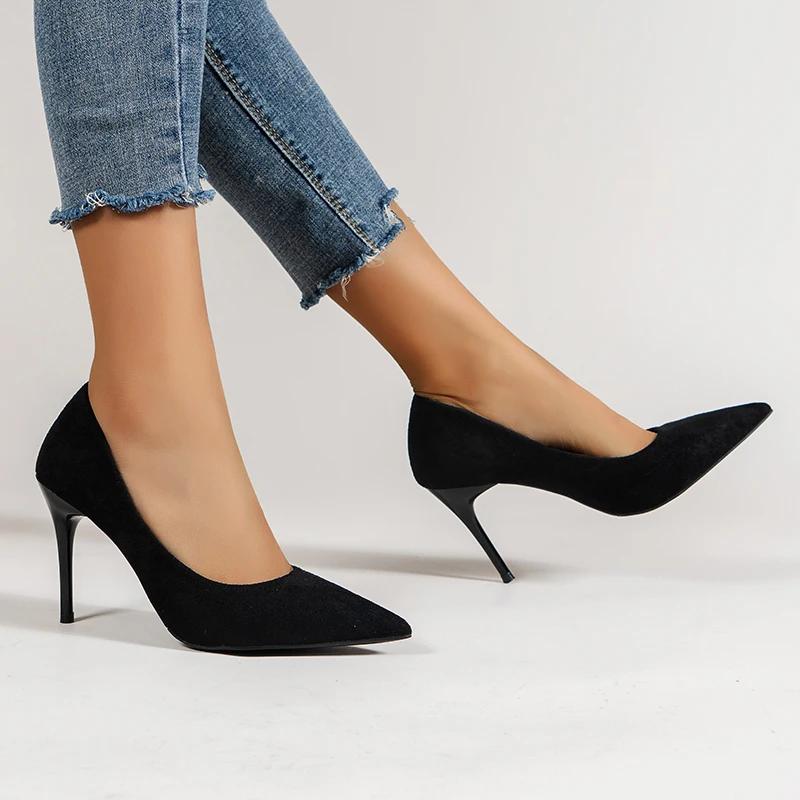 Sexy Trend Womens Soft Suede Pumps Autumn New Thin High Heels 2025 New Office Shoes Woman Stiletto Black Big Size 43