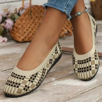 Loafer Kadın Geometrik Desen Yuvarlak Burun Slip on Yeni File Spor Ayakkabılar Sonbahar Hafif Slip on Ayakkabılar Yuvarlak Burun Düz Çorap Ayakkabılar