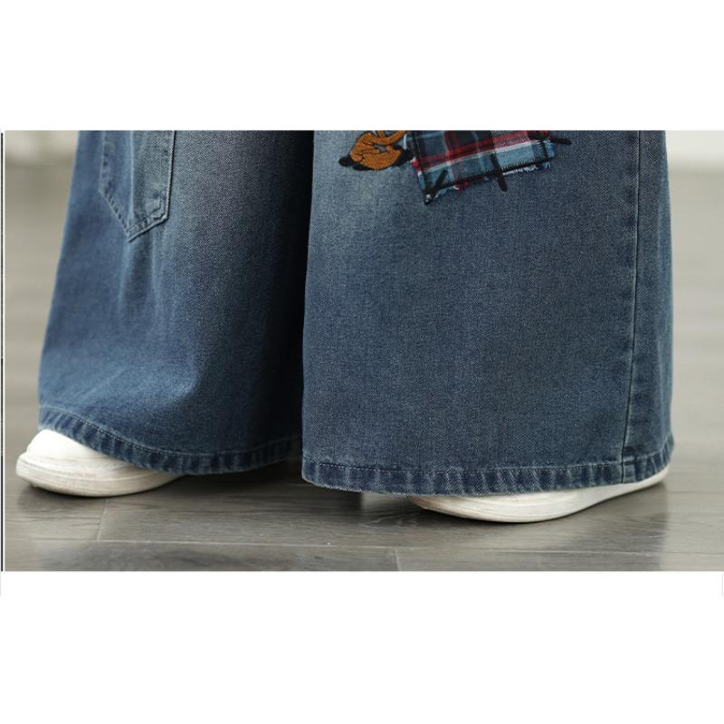 DIMANAF 2025 Plus Size Autumn Jeans New Long Pants Women Embroidery Denim Trousers Big Size Casual Loose