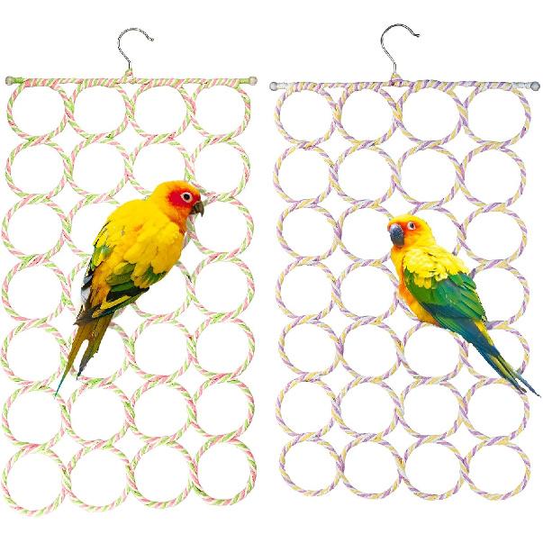 2 Packs Parrot Swing Hanging Toys, Bird Climbing Rope Net Ladders Small Medium Pet Activity Toy Suitable for Parakeet,Cockatiel,Cockatoo,Conure,Mini
