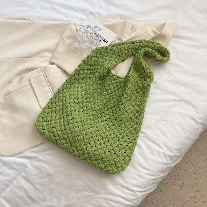Retro Knitted Wool Tote Bag - Women's Handmade Shoulder Handbag