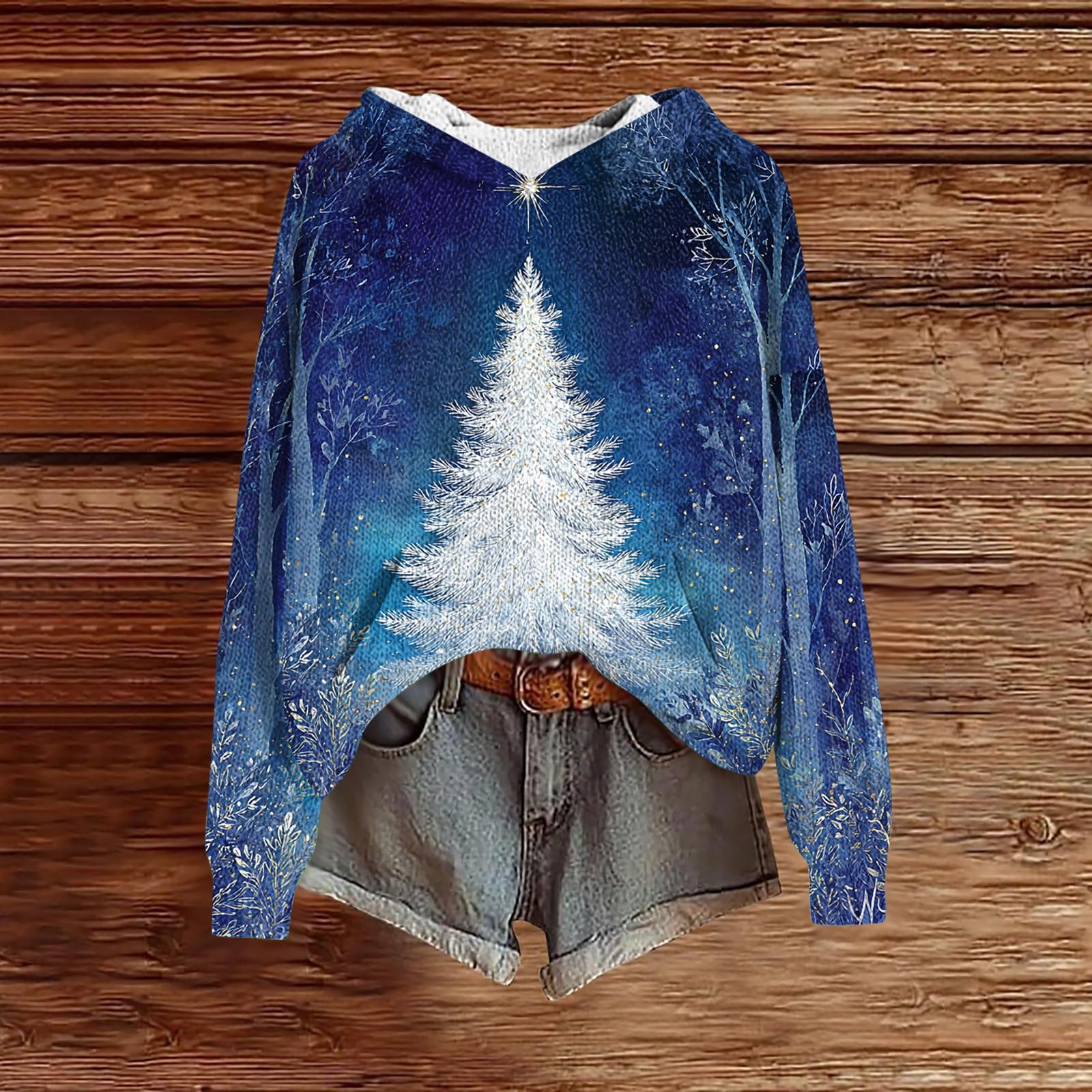 

Женский модный повседневный трикотажный худи с длинным рукавом и рождественским принтом XXL