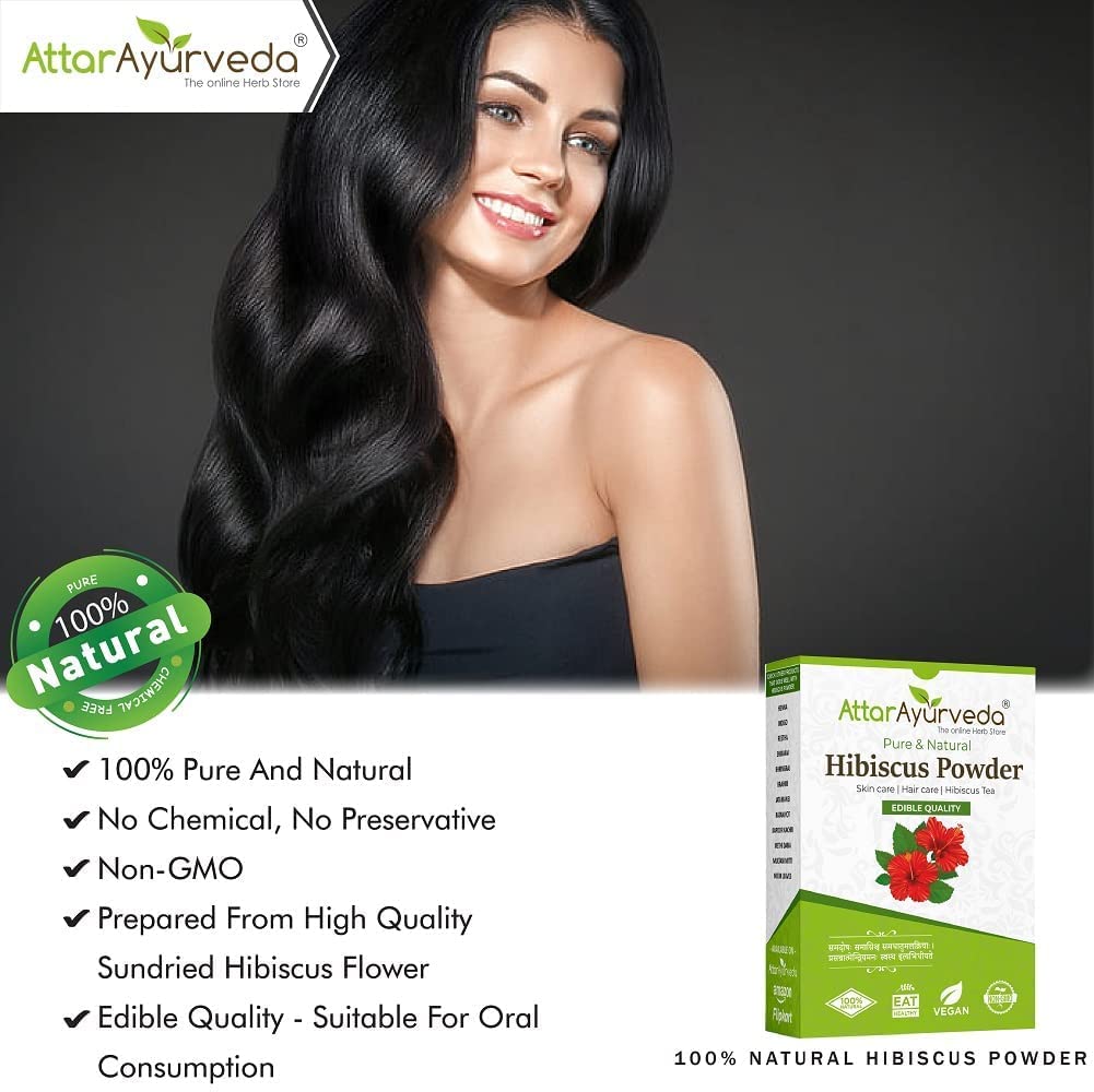 Attar Ayurveda Hibiscus Powder 100g for Hair Care, Face Pack, Tea, Pure Natural Flower Powder