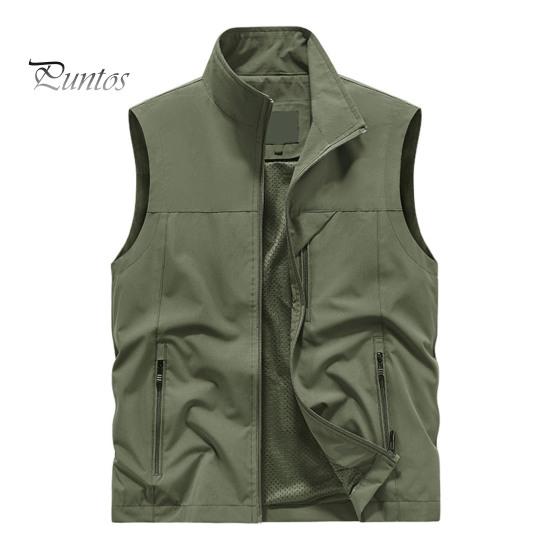 

Мужской жилет с воротником-стойкой, без рукавов, застежка-молния, жилет с большими карманами, однотонный жилет для рыбалки на открытом воздухе L