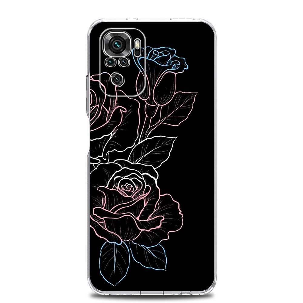 Clear Soft Phone Case For Xiaomi Redmi Note 12 11 9S 9 8 10 Pro+ 7 8T 9C 9A 8A K40 Gaming Cover Dragon Flower Grass Line Art