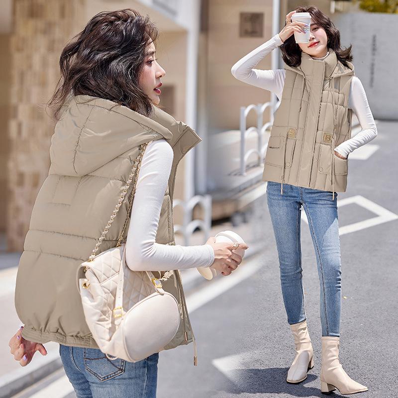 Down cotton vest vest vest new autumn and winter loose vest hooded jacket