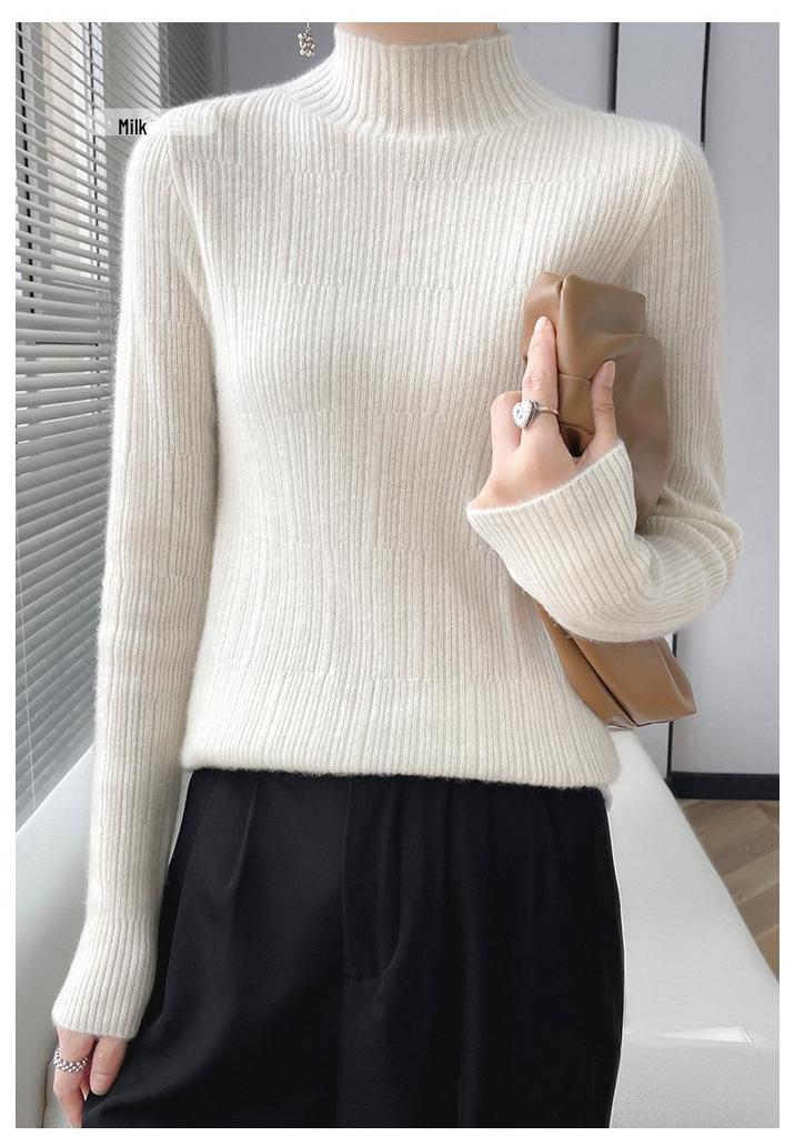 Versatile Pure Wool High Neck Solid Color Women's Slim Top for Spring & Autumn 2023