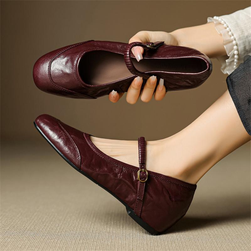 Fashion New Sheep Leather Mary Jane Shoes Round Toe Shoes for Women Fashion Versatile Handmade Shoes Internal Elevation Women Pumps