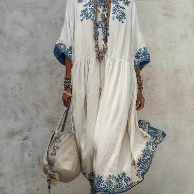 Sommer Europäischer Stil Damenbekleidung Lockerer Schnitt Mode Elegant Rundhalsausschnitt Bedrucktes Maxikleid