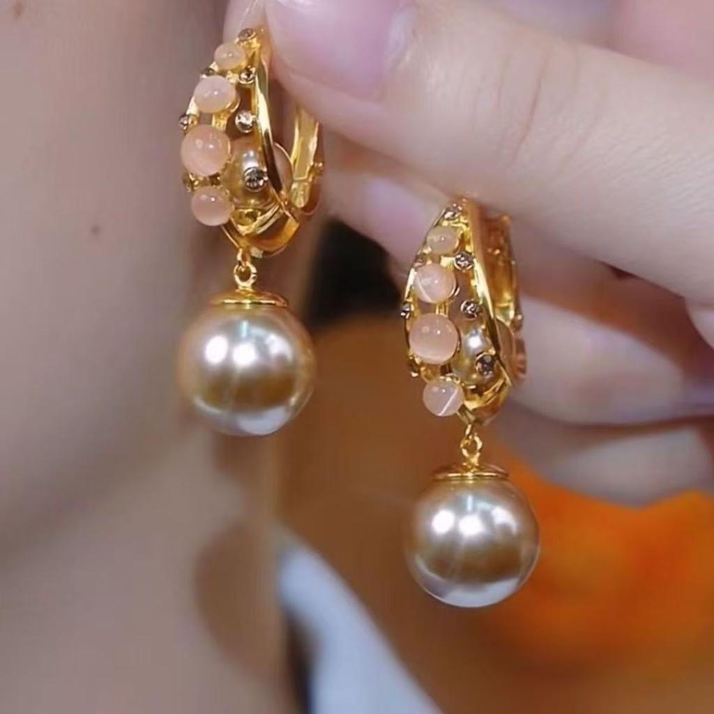 Fashionable Champagne Color Pearl Earrings for Women, Exquisite and Versatile, High-end, Light Luxury Earrings,