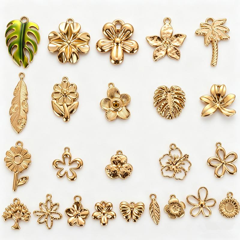 5pcs/Lot Exquisite Fashion Stainless Steel Hollow Flower Pendants For Jewelry Making Bracelets Necklace Plant Charm DIY Findings