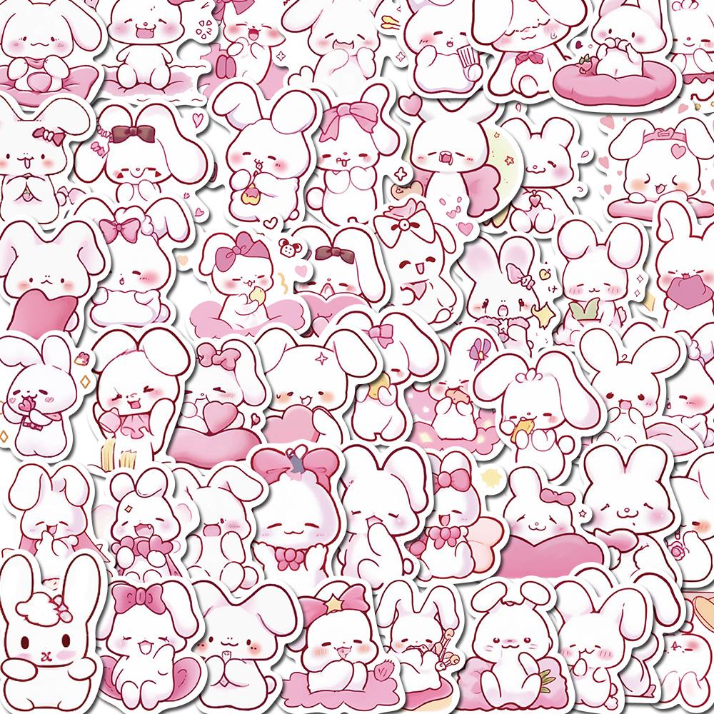 

50PCS Kawaii Pink Rabbit Stickers Nostalgia Cute Creative Photocard Home Decoration Wall Sealing Gift Creative Cartoon Sticker